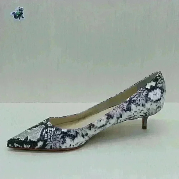 Butter Women Black & White Pearl Snake Stamp Pointed Toe Kitten Heel Shoes Sz 10 - Picture 4 of 10